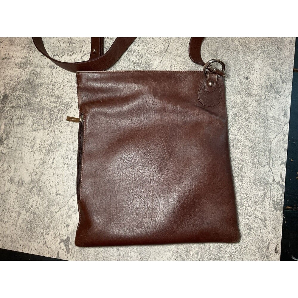 Frederic T Paris Leather Crossbody brown Bag Silver Hardware Side Zip